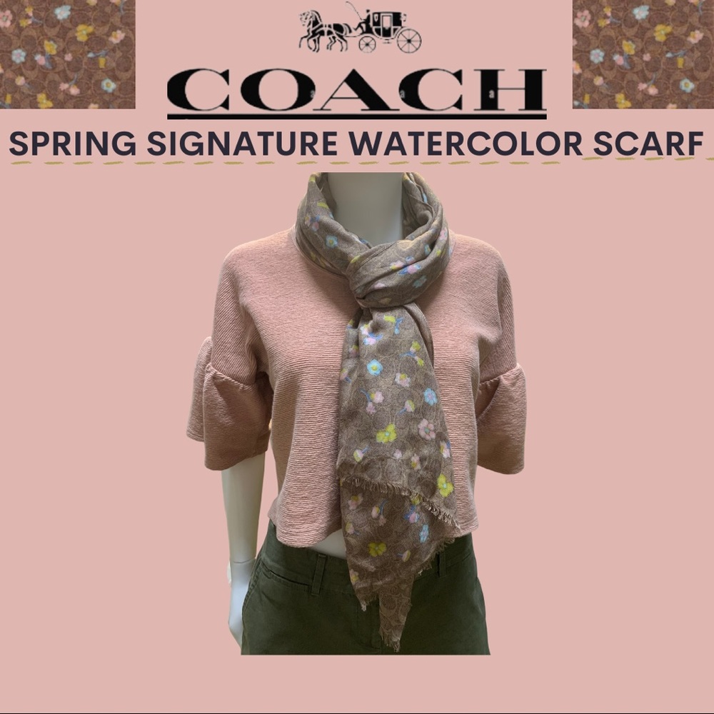 Price ⬇️ EUC Coach Signature Spring Floral Scarf 83% Modal 17% Silk ~26”X~80”